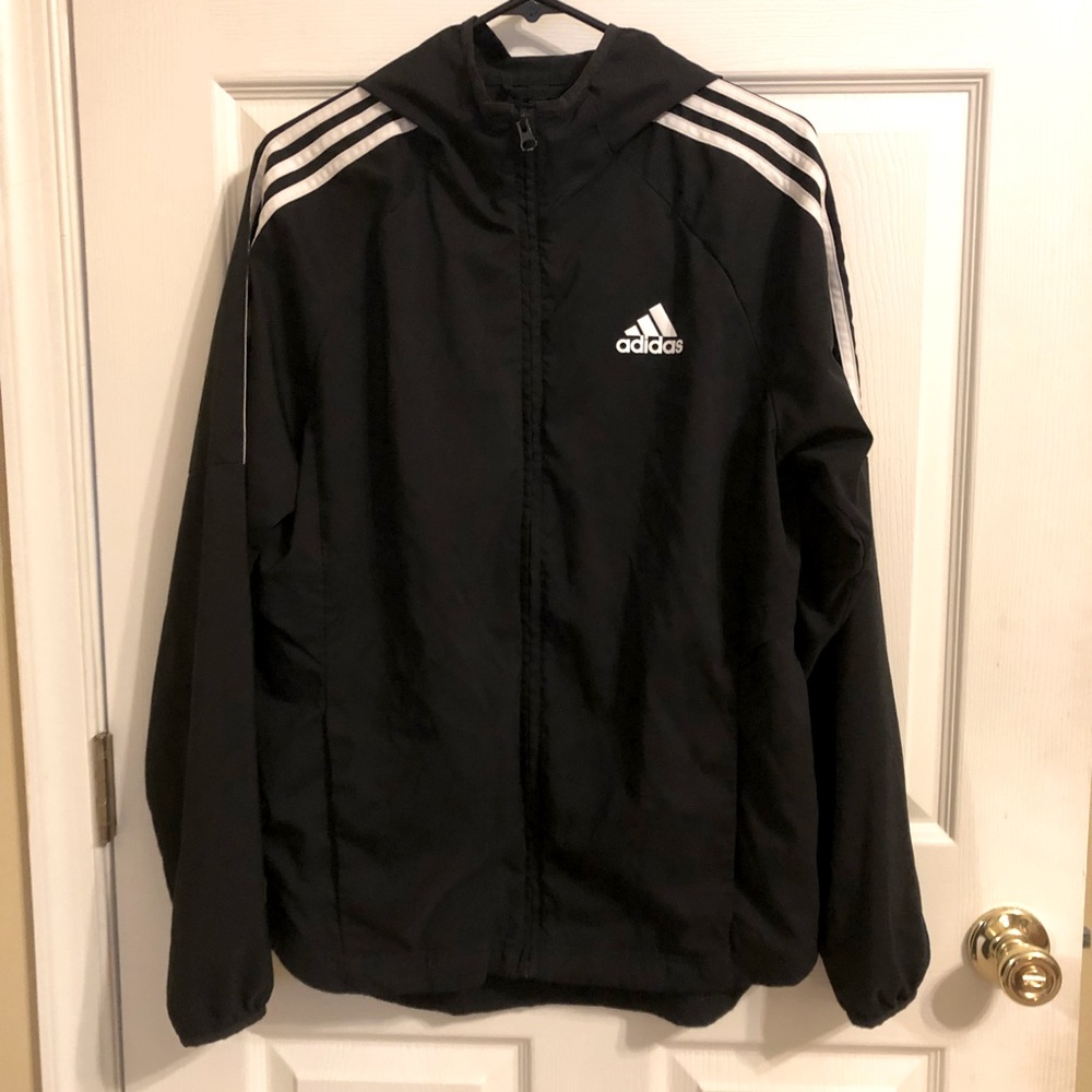Men’s Small Adidas Full-Zip Hooded Windbreaker - Black/White